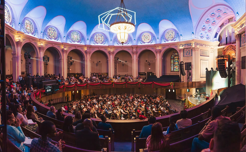 Worship service inside Christ Fellowship’s historic Downtown Miami campus