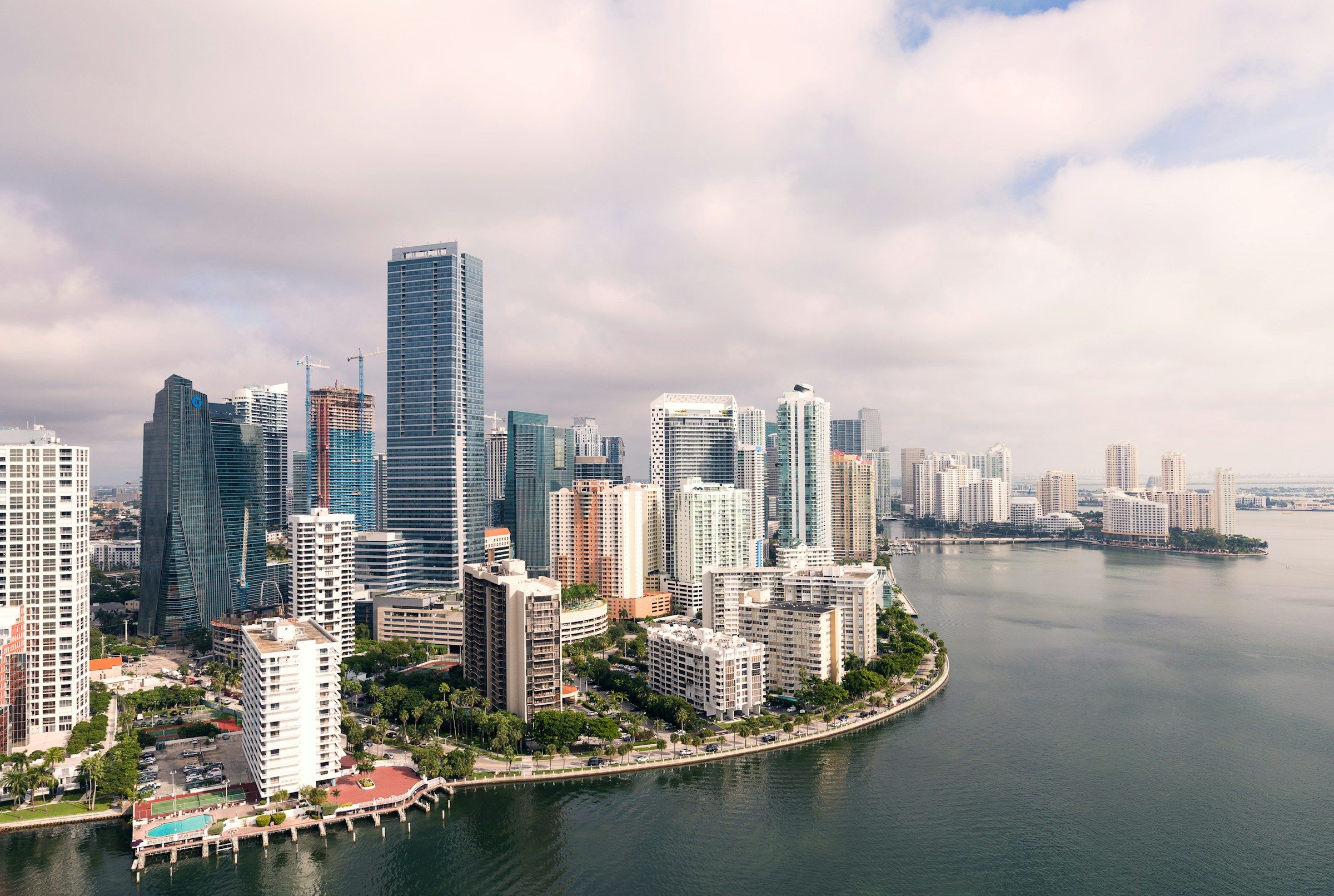 Aerial view of Brickell's waterfront and skyline